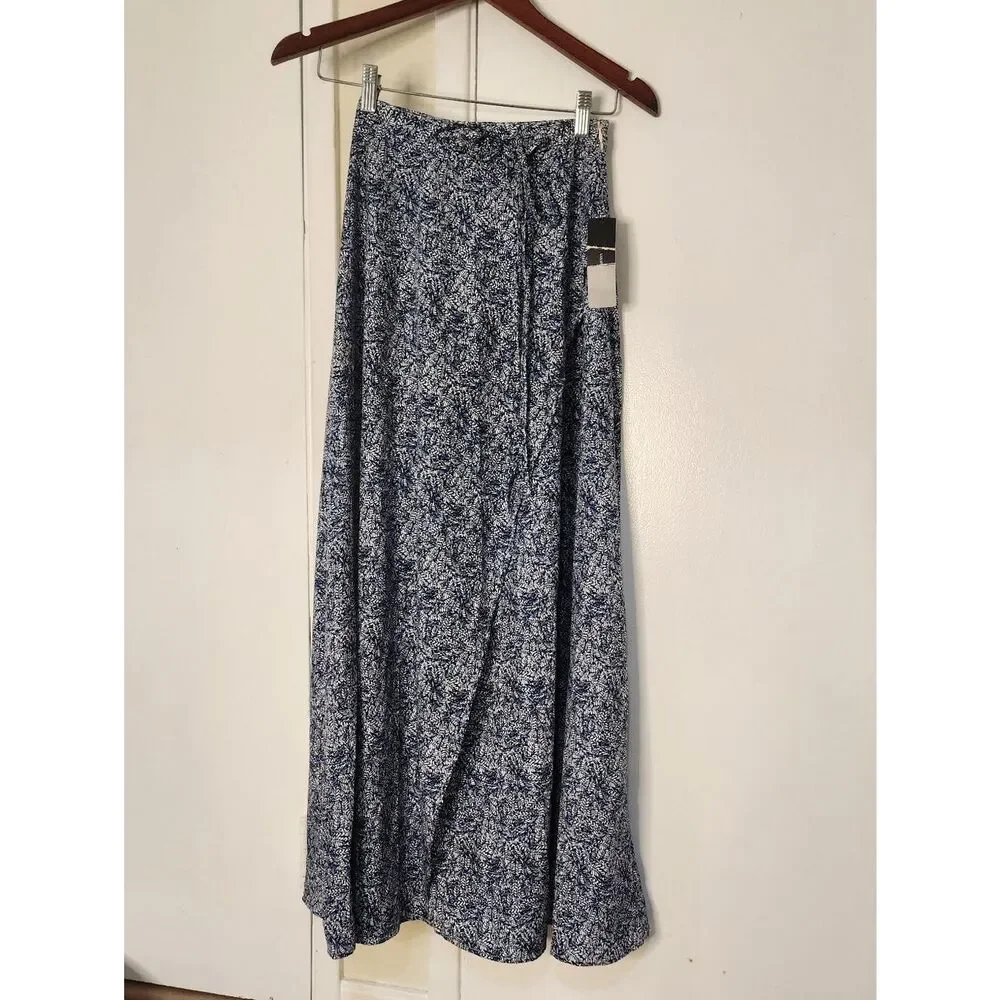 Lulus Beautiful Tempest Navy Blue Print Wrap Maxi Skirt